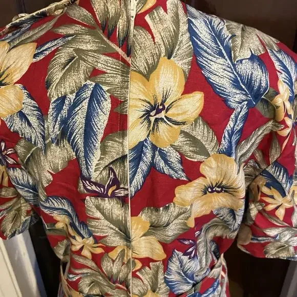 Vintage 90s Talbots Womens 8 Belted Linen Blend Short Sleeve Hawaiian Dress USA - Picture 4 of 15